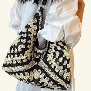 Black and Cream Crochet Women Bag